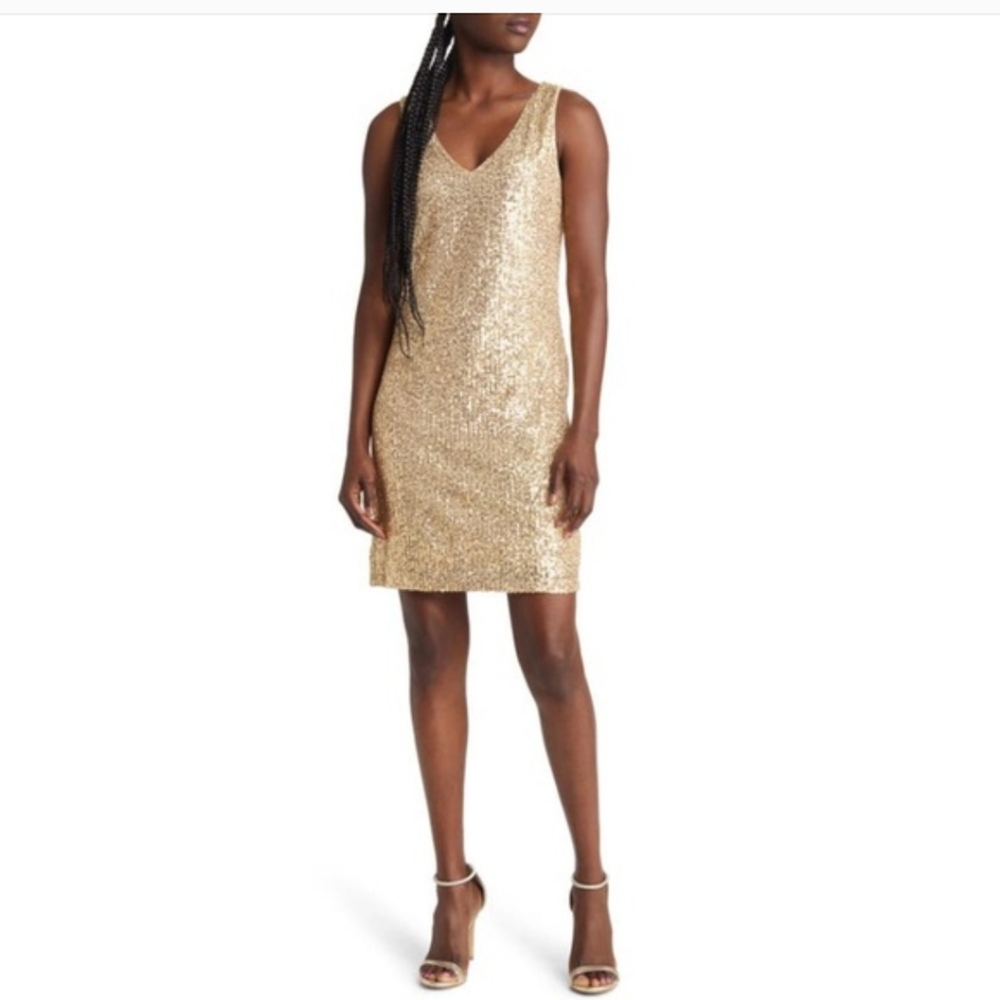 Chelsea28 Gold Sequin Backless Dress